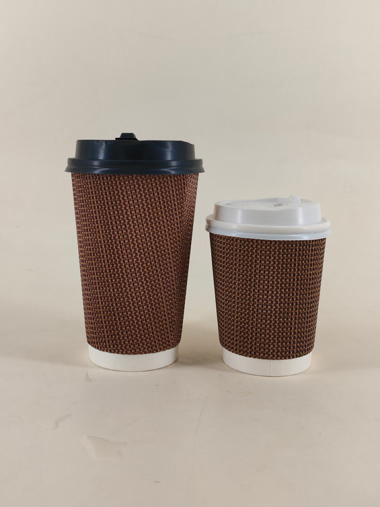 Disposable ripple paper cups paper ripple glass cup ripple wall cups for coffee tea and cold drinks with lid