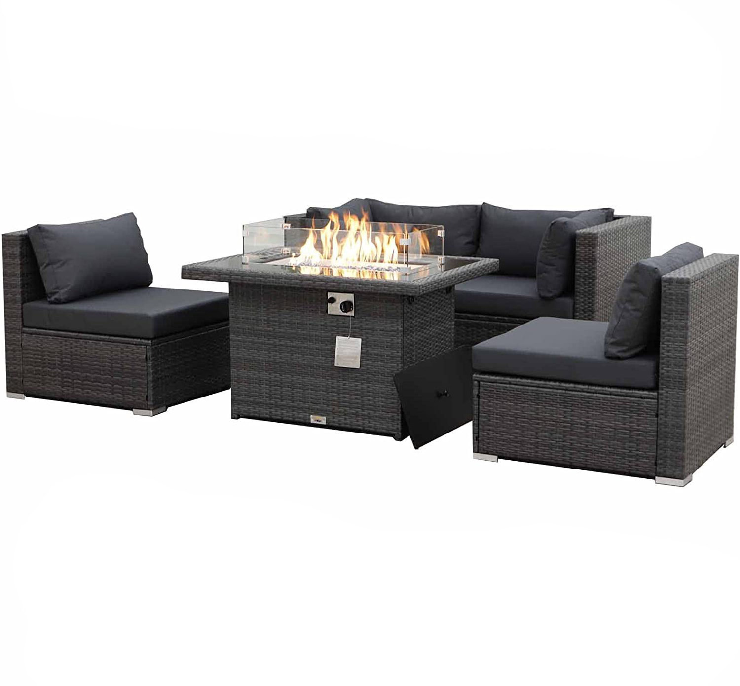 Outdoor Patio Furniture Sectional Sofa Sets with Fire Pit Table Dual Heat Outside Conversation Sets