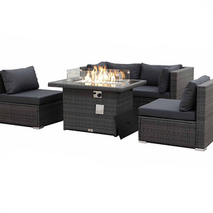 Outdoor Patio Furniture Sectional Sofa Sets with Fire Pit Table Dual Heat Outside Conversation Sets