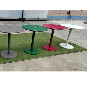 Modern aluminium cafe table and chairs outdoor patio round table set with heavy base and umbrella hole