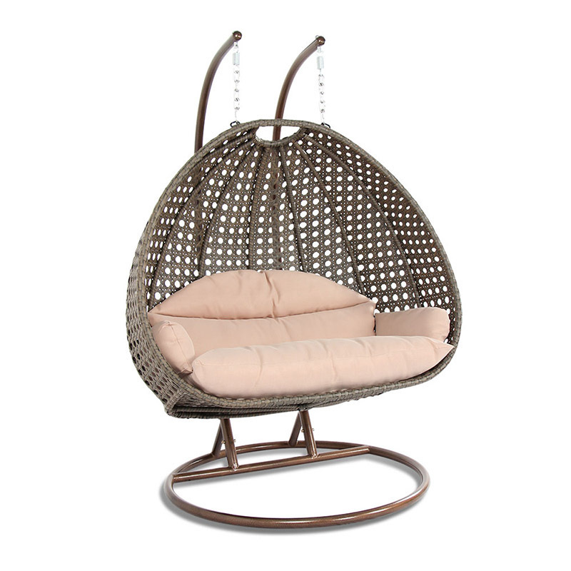 Comfortable brown patio swings double egg rattan swing chair hanging chair with Metal Stand