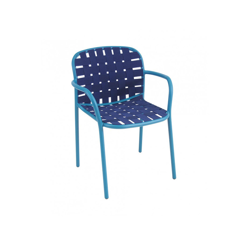 Blue Aluminum outdoor garden dining chairs with wide rope woven stackable patio furniture chairs restaurant patio furniture