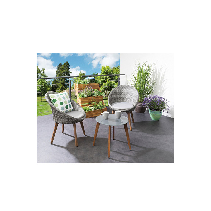 wholesale outdoor small wicker furniture bistro table and chairs balcony set with aluminum frame wooden color