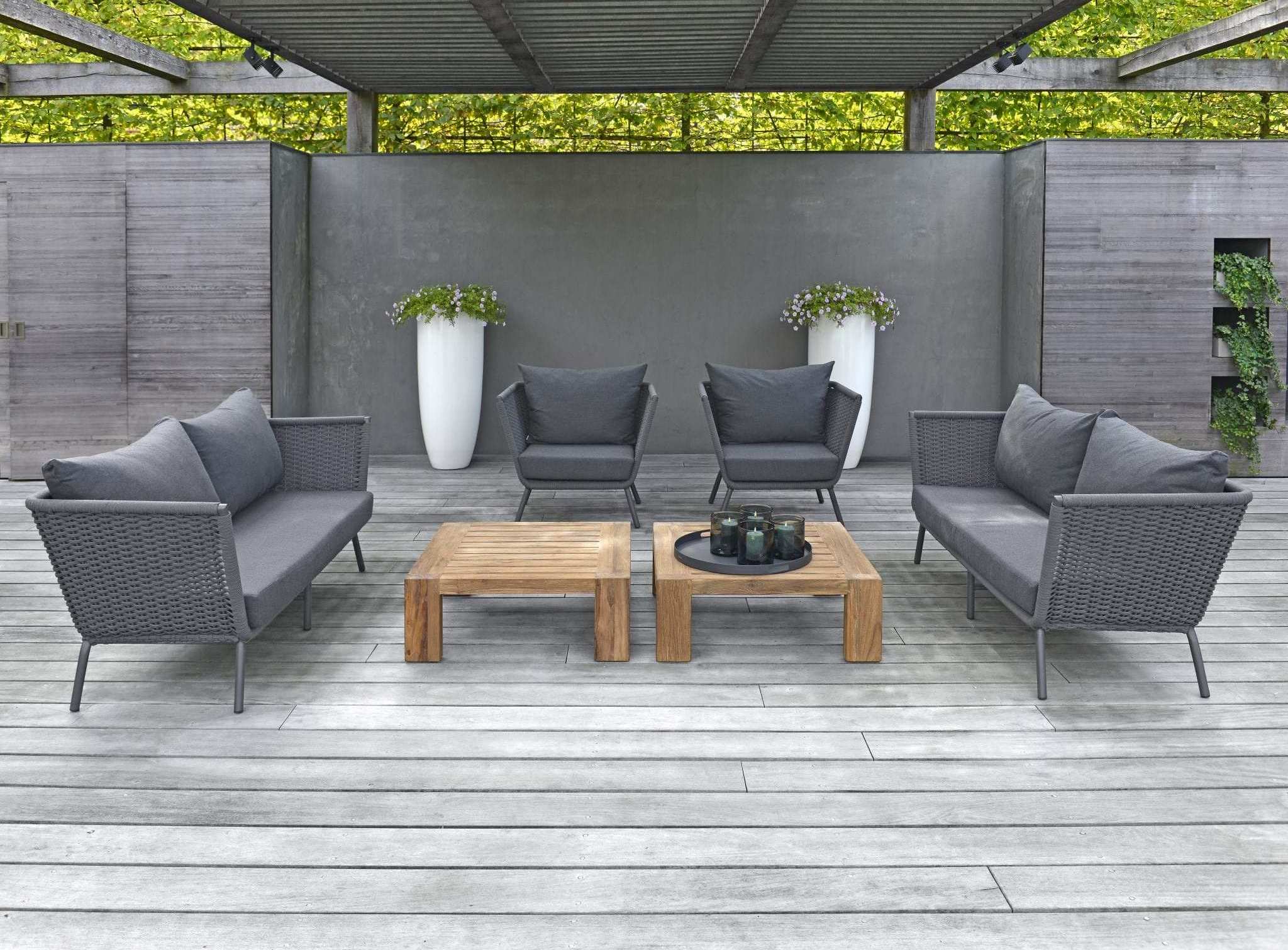 Modern grey weaved rope outdoor furniture aluminum rope outdoor lounge set with waterproof cushion outdoor rope sofa