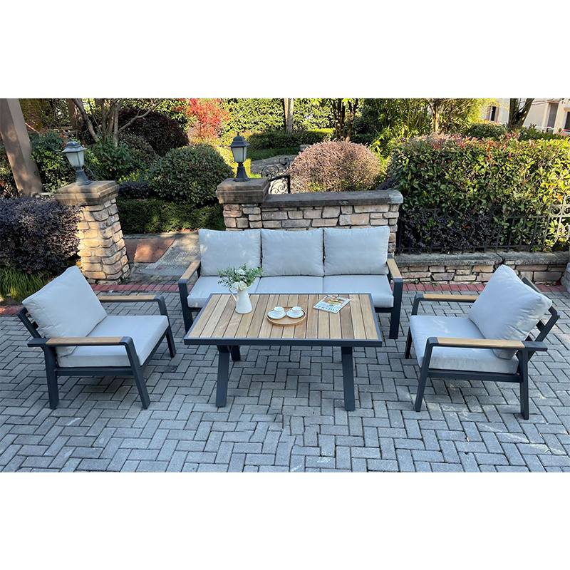 2021 KD design patio furniture sets aluminum outdoor sectional sofa with teak wood