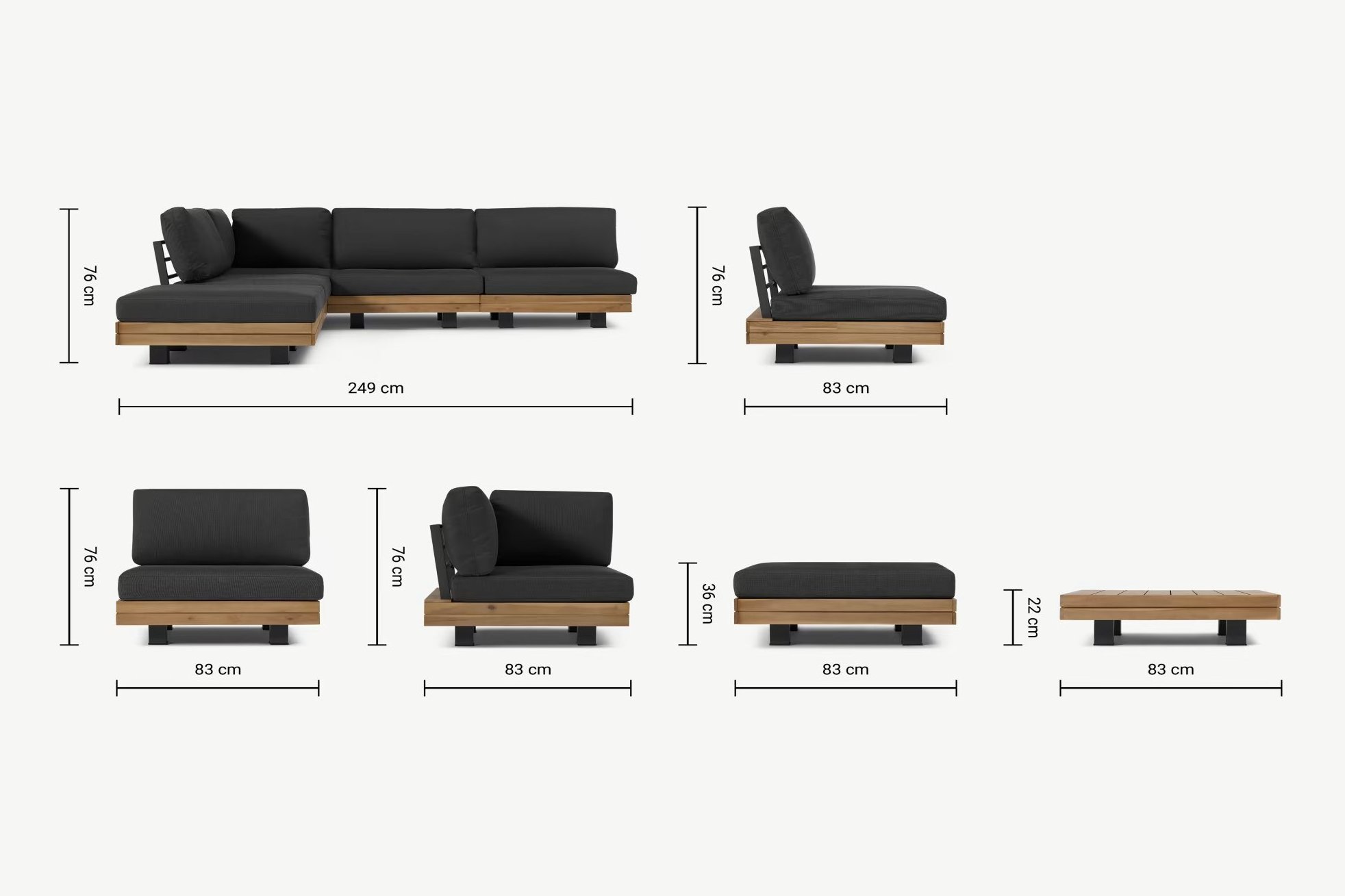 Best corner modular lounge set outdoor sofa teak patio furniture with teak wood coffee table