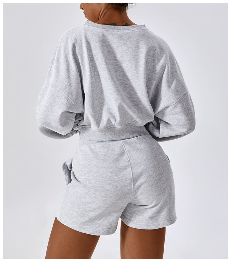 Wholesale Women Sportswear Clothing V-neck Pullover Crop Tops Drawstring Shorts Casual Outfit Tracksuit Workout Sets For Women