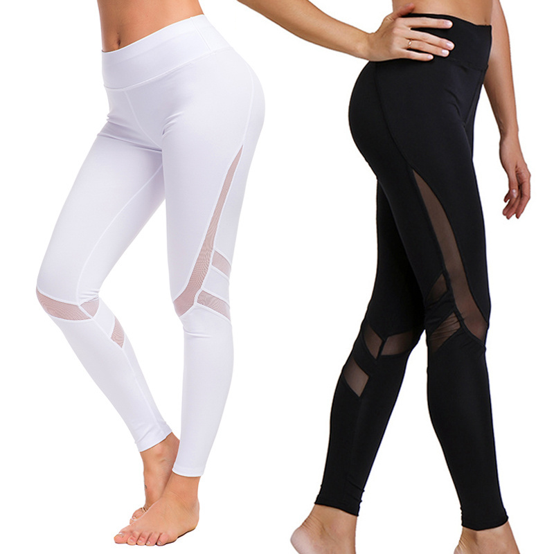 high Waisted workout leggings sport mesh panel camel toe leggings white sexy  yoga pants