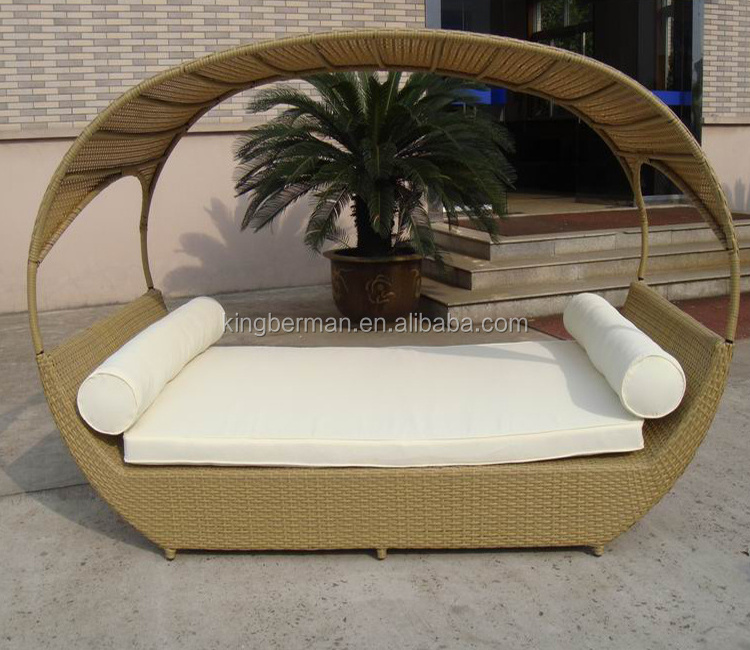 High quality Furniture Outdoor Rattan Daybed with Canopy Beach Sunbed Rattan