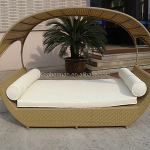 High quality Furniture Outdoor Rattan Daybed with Canopy Beach Sunbed Rattan