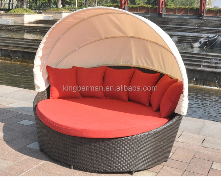 Outdoor Furniture Big Round Sunbed with ceiling Beach Bed Sun Lounge