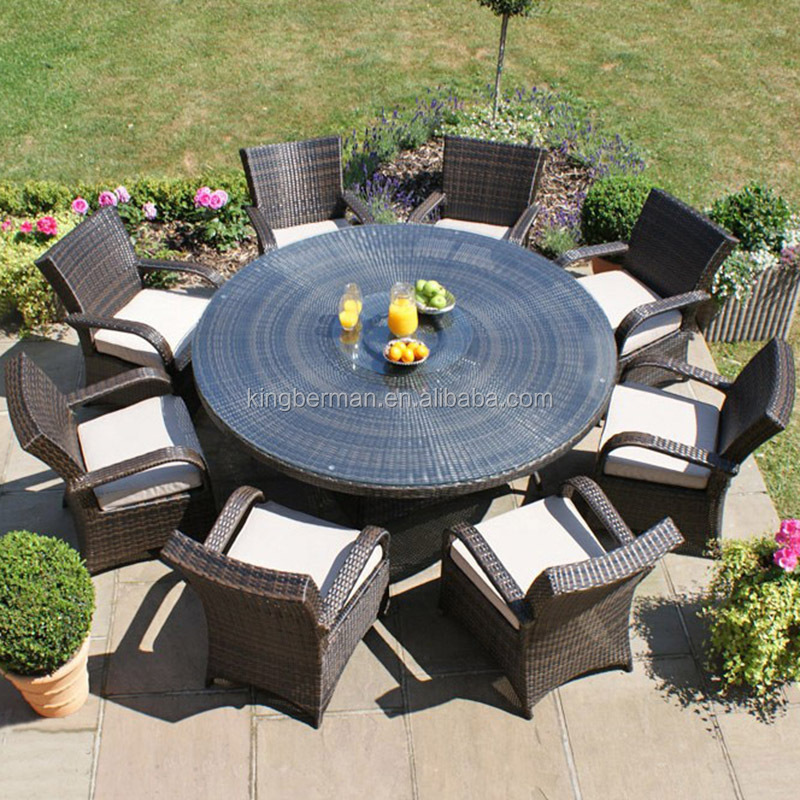 Aluminum Rattan Outdoor Furniture Round Dining Table And 8 Chairs Heavy-duty Dining Table and Chairs