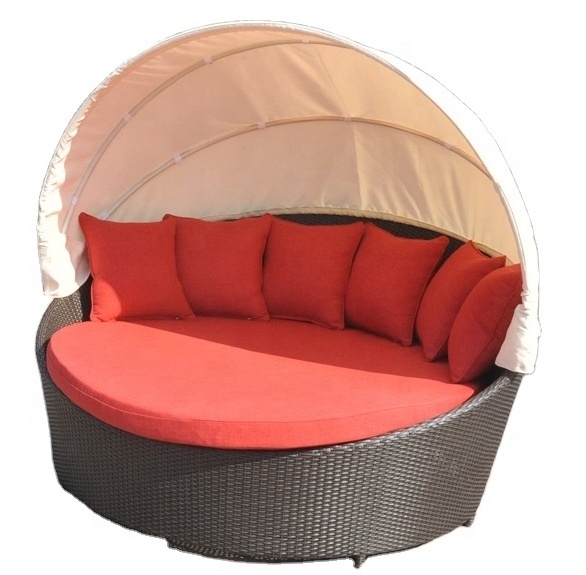 Outdoor Furniture Big Round Sunbed with ceiling Beach Bed Sun Lounge