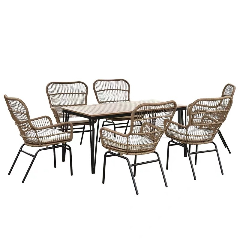 High Quality Outdoor Garden Furniture Rattan Dining Set 6 Chairs Table Sets