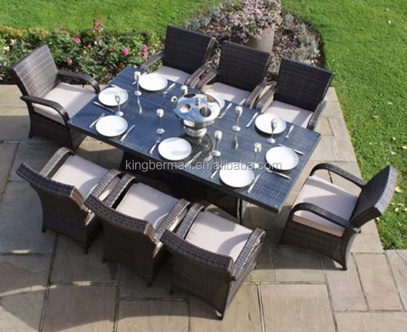 Aluminum Rattan Outdoor Furniture Round Dining Table And 8 Chairs Heavy-duty Dining Table and Chairs