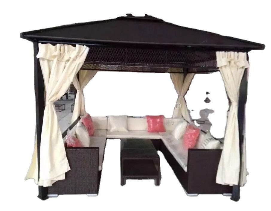 Outdoor Furniture Rattan Gazebo Tent Stackable Rattan Outdoor Wicker Patio Furniture