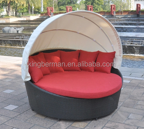 Outdoor Furniture Big Round Sunbed with ceiling Beach Bed Sun Lounge