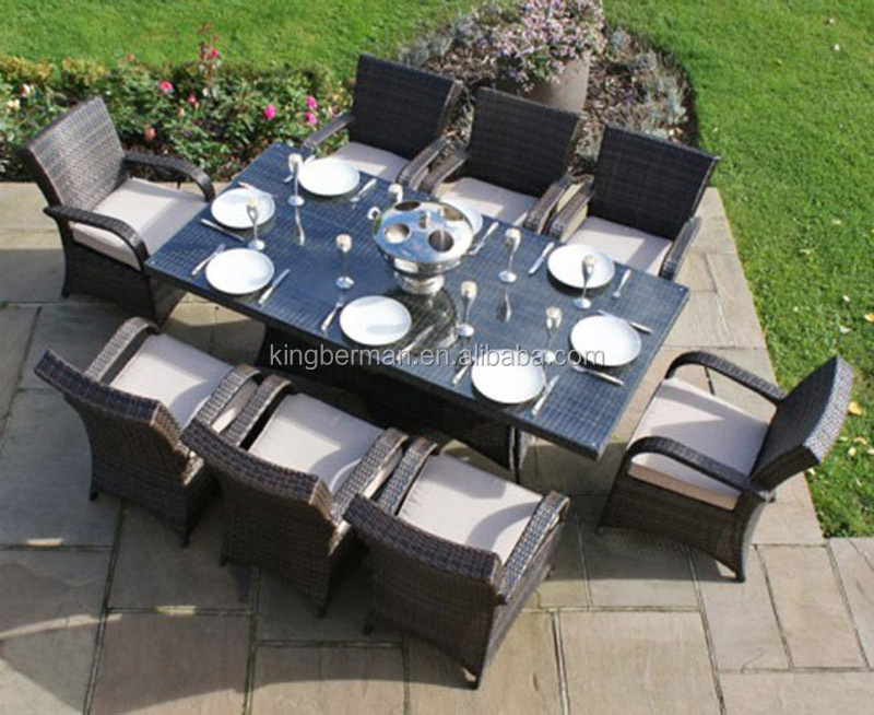 Aluminum Rattan Outdoor Furniture Round Dining Table And 8 Chairs Heavy-duty Dining Table and Chairs