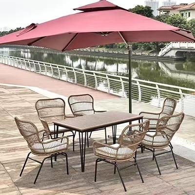 High Quality Outdoor Garden Furniture Rattan Dining Set 6 Chairs Table Sets