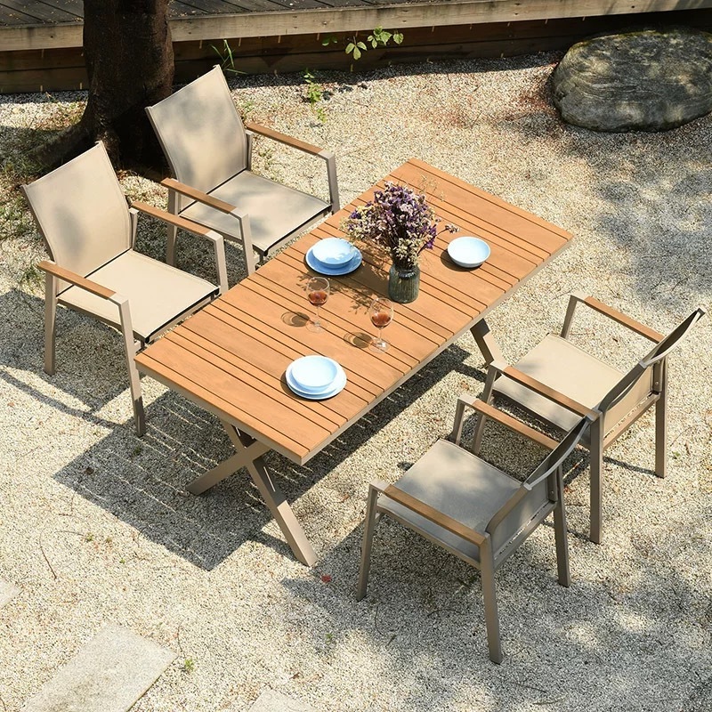 High End Outdoor Garden Table Chair Set WPC Wood Tables Armchairs