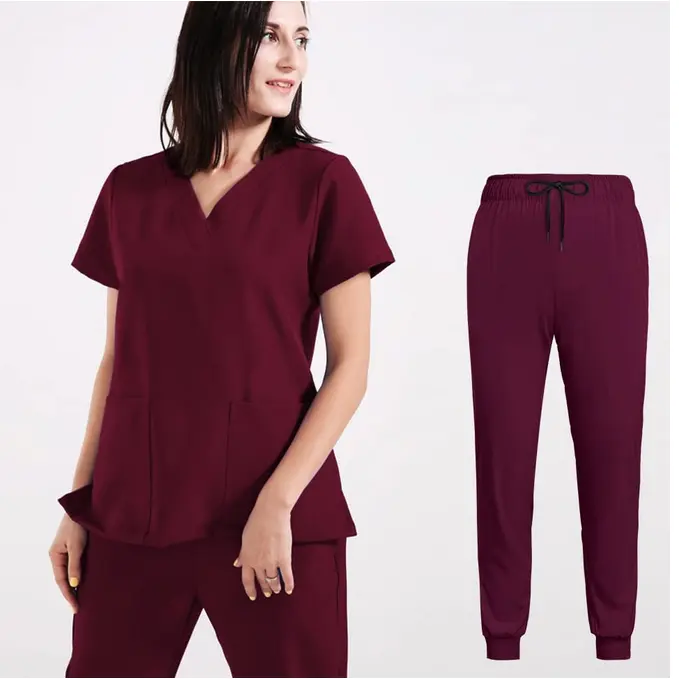 Factory Custom Nurse Scrubs Suits Medical High Quality Fashion Uniforms Jogger V Neck Scrub Suit