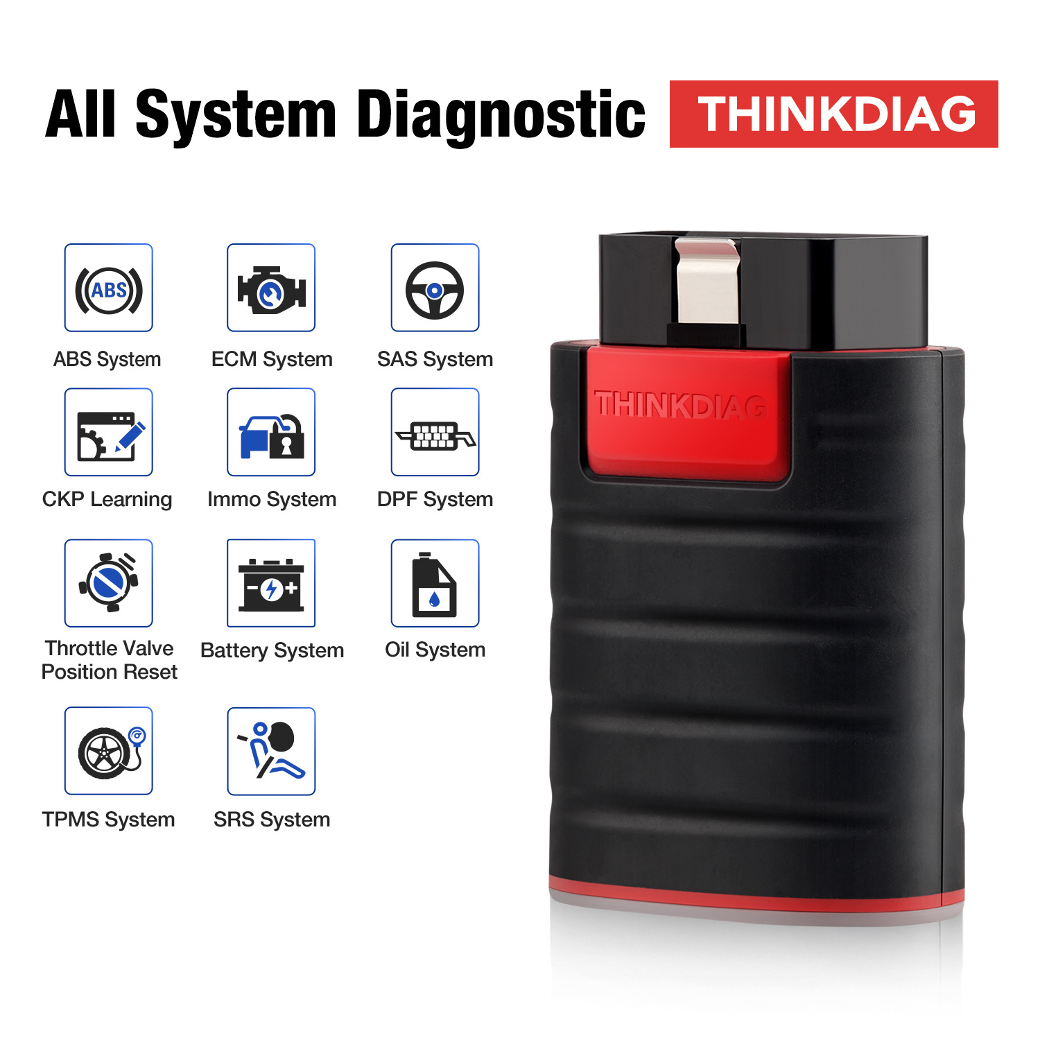 ThinkDiag New Version OBD2 Diagnostic Tool Active Test ECU Code Surpass 1 Year Free Update for All Car Brands 12V Voltage