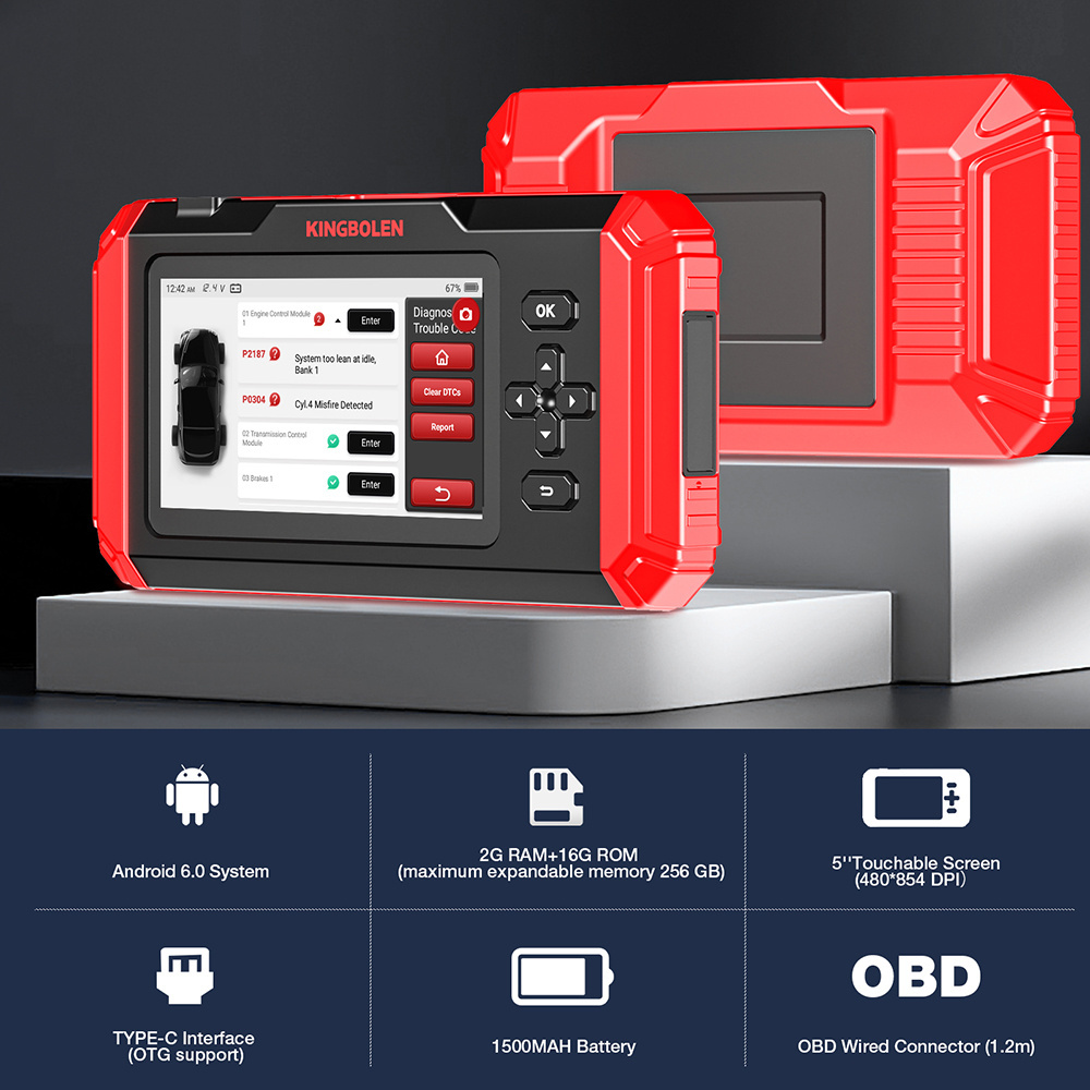 Kingbolen S500 OBD2 EOBD Code Reader ECM TCM SRS ABS Diagnostic Tool Scanner 4 Systems Automotive Engine Scan Tool