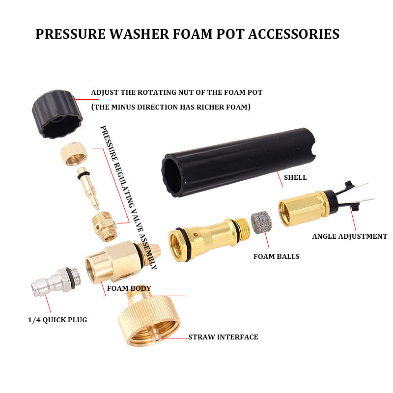 Foam Cannon Heavy Duty Car Foam Blaster Wide Metal Neck Bottle Adjustable Snow Foam Lance for Pressure Washer