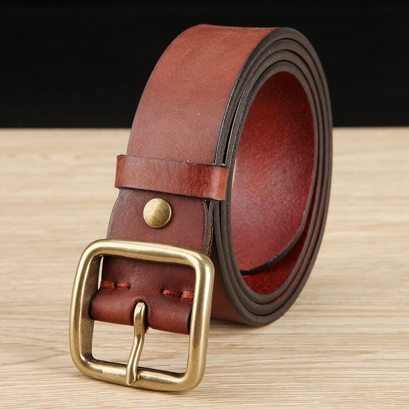 Vintage retro men's copper buckle pin buckle belt leather leather fashion casual belt