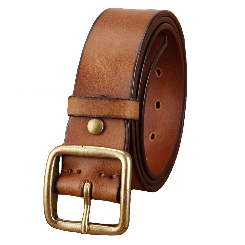 Vintage retro men's copper buckle pin buckle belt leather leather fashion casual belt