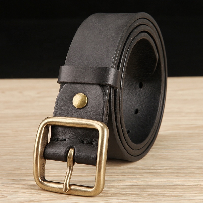 Vintage retro men's copper buckle pin buckle belt leather leather fashion casual belt