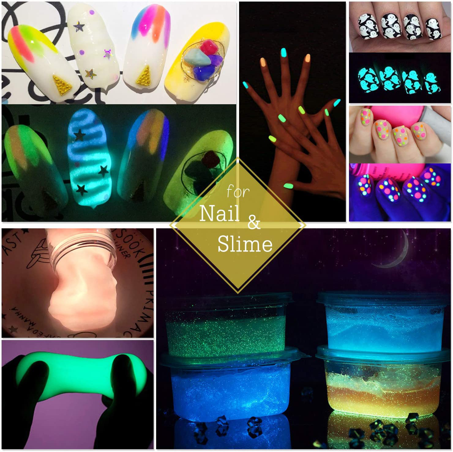 Skin Safe Long Lasting Glow In The Dark Pigment Powder for Makeup, DIY Nail Art, Acrylic Paint