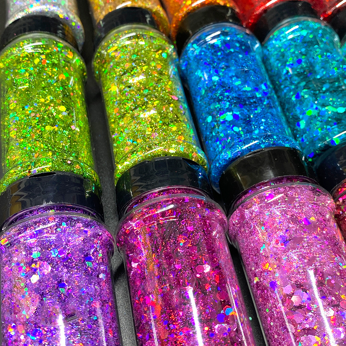 Bright Colorful Holographic Mix Chunky Body Glitter Bulk Wholesale 24 Colors in Shaker