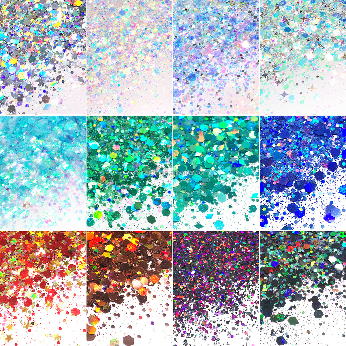 Biodegradable Glitter Eco-friendly Cosmetic Holographic Chunky Glitter Chameleon Color Shift Mixed Size Polyester Glitter Bulk