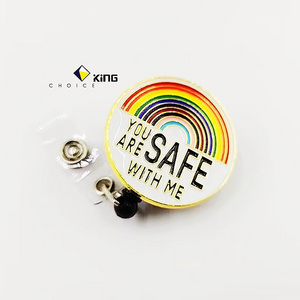 Customized Extendable Cartoon Badge Modern Style Zinc Alloy Rainbow Metal Badge Bag Pendant