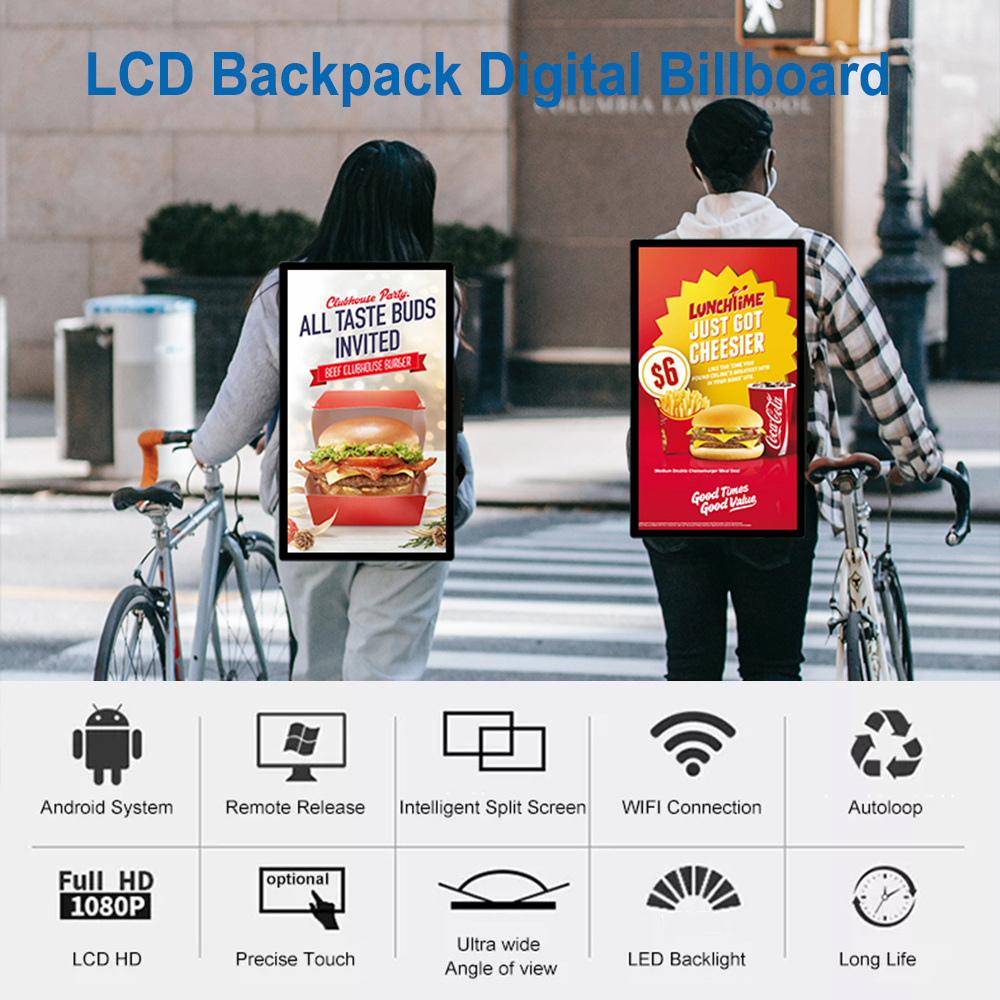 21.5 Inch Advertising Video Player Android LCD Display Backpack human Walking Backpack Billboard