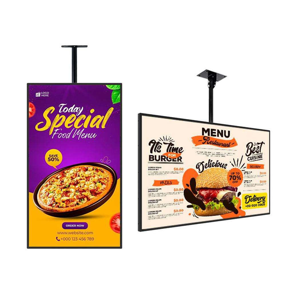 LCD Advertising Display Screen Menu Hanging Wall Mounted Digital Menu Board for Restaurants