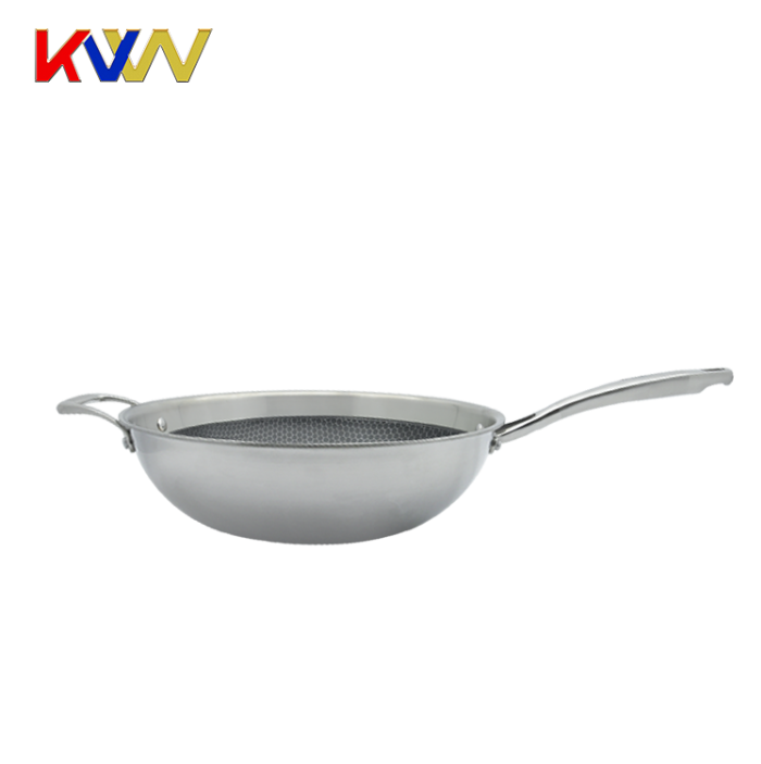 High quality 3-ply stainless steel non-stick honeycomb coating wok for kitchen