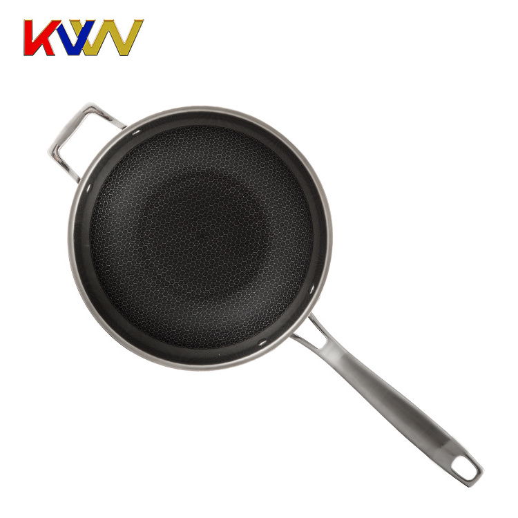 High quality 3-ply stainless steel non-stick honeycomb coating wok for kitchen