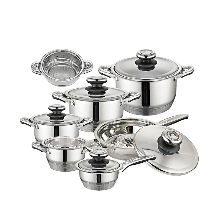 German Design 16 PCS Stainless Steel 18/10 Cookware Set with 11 Layer Capsuled Bottom