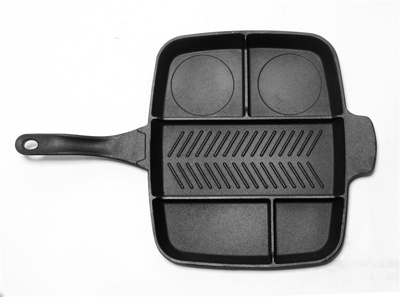 Hot selling 5 in 1 section cast iron pan skillet 5 slots frying pan