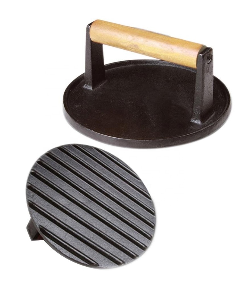 Hot sale wooden handle round hamburger press patty maker burger press smasher