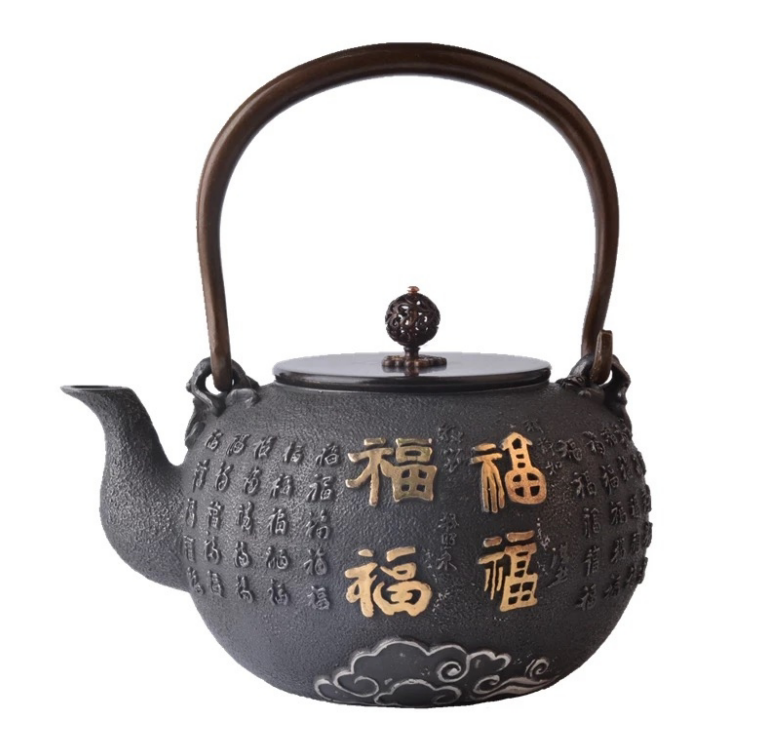 Chinese traditional enamel cast iron 1300ml teapot vintage black cast iron tea pot