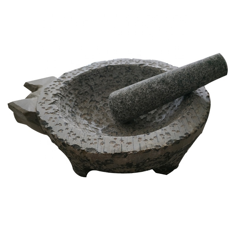 Hot sale Granite Grinder And Crusher of Granite  molcajet with pitted surface and Mortar and Pestle Set with pig head