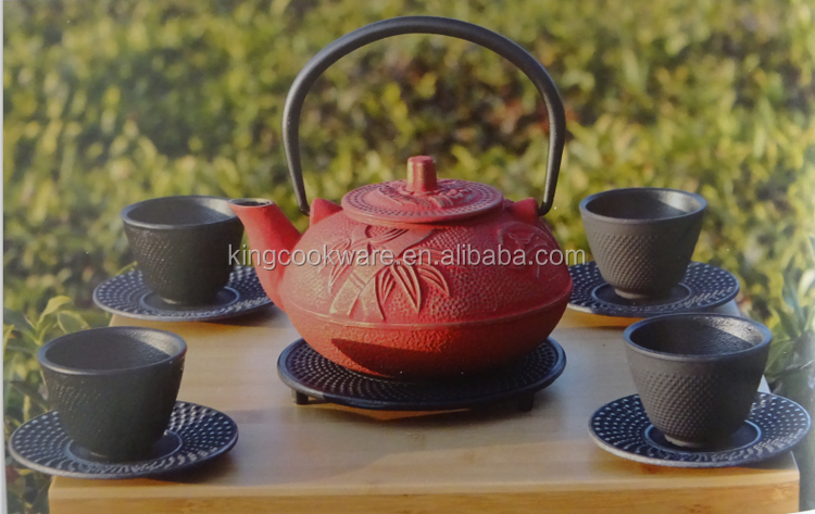 Chinese hand made cast iron enamel coated black tea pot