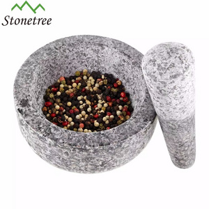 Granite Mortar and Pestle Set Guacamole Bowl Molcajete Natural Stone Grinder for Spices, Seasonings, Pastes, Pestos & Guacamole