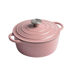 Pink enamel cooking pots cast iron cookware set anti-stick soup and stock pot