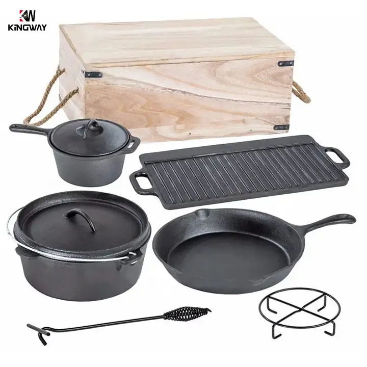 China Manufacturer Professional Pre Seasond Cast Iron Pots And Pans Outdoor Camping Cookware