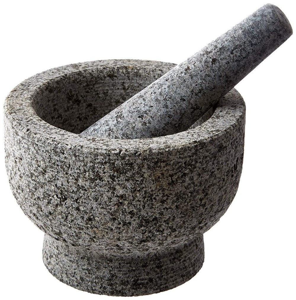 Granite Mortar and Pestle Set Guacamole Bowl Molcajete Natural Stone Grinder for Spices, Seasonings, Pastes, Pestos & Guacamole