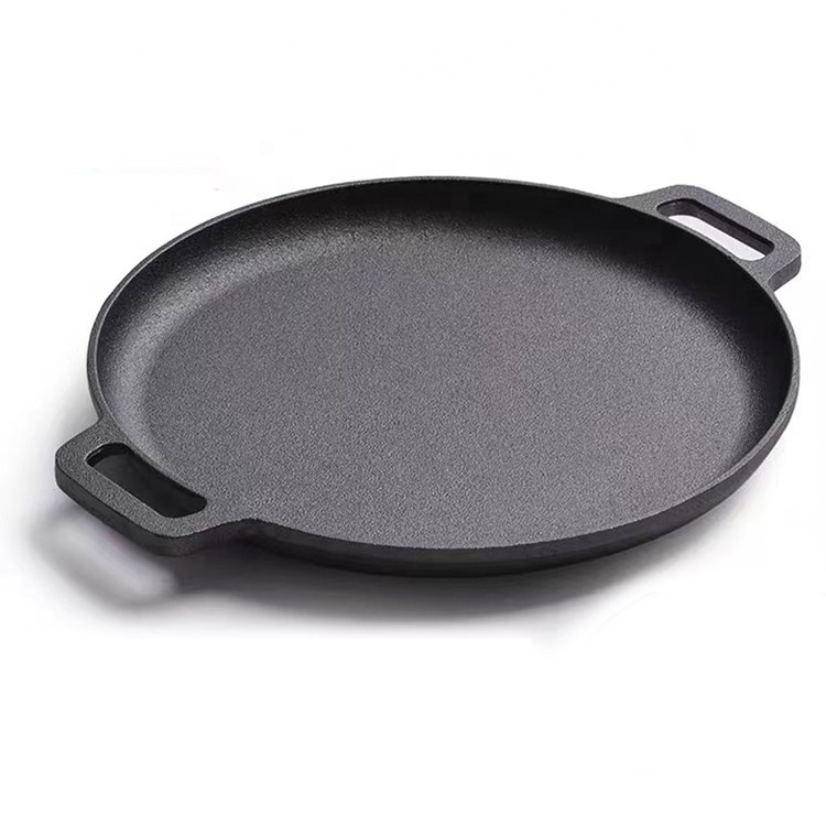 High quality cast iron vegetable oil fry pan grill pan pizza pan with two handles best price